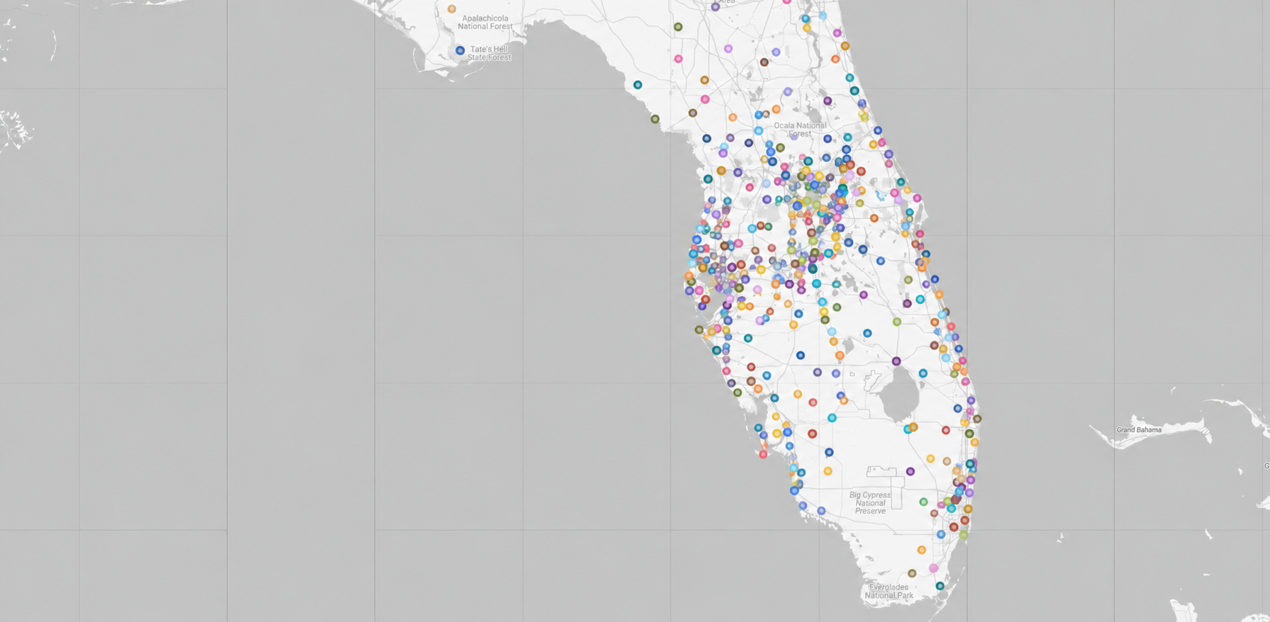 Map of Florida showing Equity Solar project locations